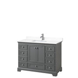 Wyndham Collection - Deborah 48 Inch Single Bathroom Vanity in Dark Gray, White Cultured Marble Countertop, Undermount Square Sink, No Mirror