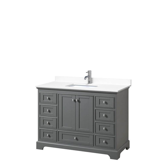 Wyndham Collection - Deborah 48 Inch Single Bathroom Vanity in Dark Gray, White Cultured Marble Countertop, Undermount Square Sink, No Mirror