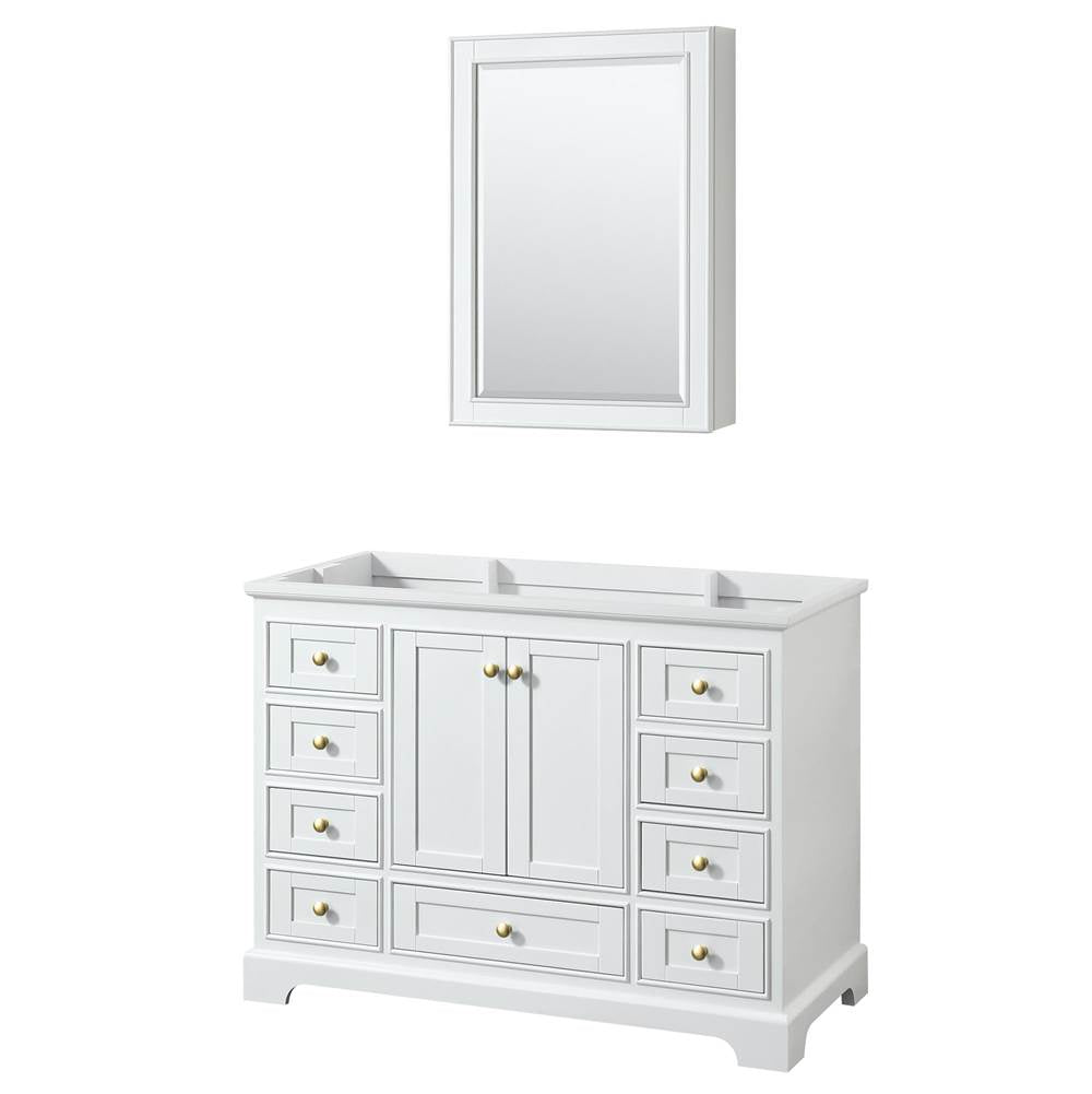 Wyndham Collection - Deborah 48 Inch Single Bathroom Vanity in White, No Countertop, No Sink, Brushed Gold Trim, Medicine Cabinet