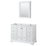 Wyndham Collection - Deborah 48 Inch Single Bathroom Vanity in White, No Countertop, No Sink, Brushed Gold Trim, Medicine Cabinet