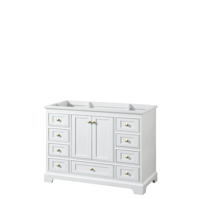 Wyndham Collection - Deborah 48 Inch Single Bathroom Vanity in White, No Countertop, No Sink, Brushed Gold Trim, No Mirror