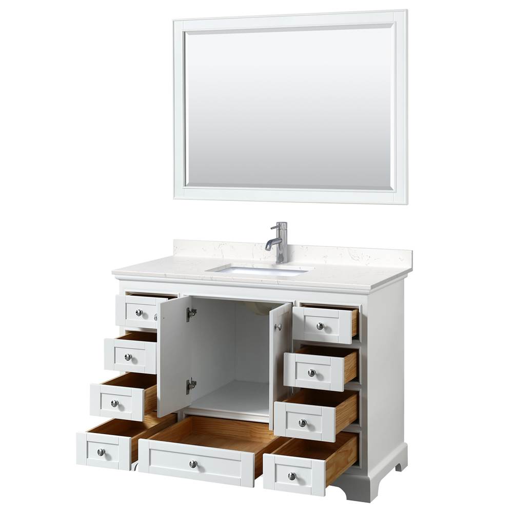 Deborah 48 Inch Single Bathroom Vanity in White, Carrara Cultured Marble Countertop, Undermount Square Sink, 46 Inch Mirror