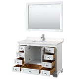 Deborah 48 Inch Single Bathroom Vanity in White, Carrara Cultured Marble Countertop, Undermount Square Sink, 46 Inch Mirror