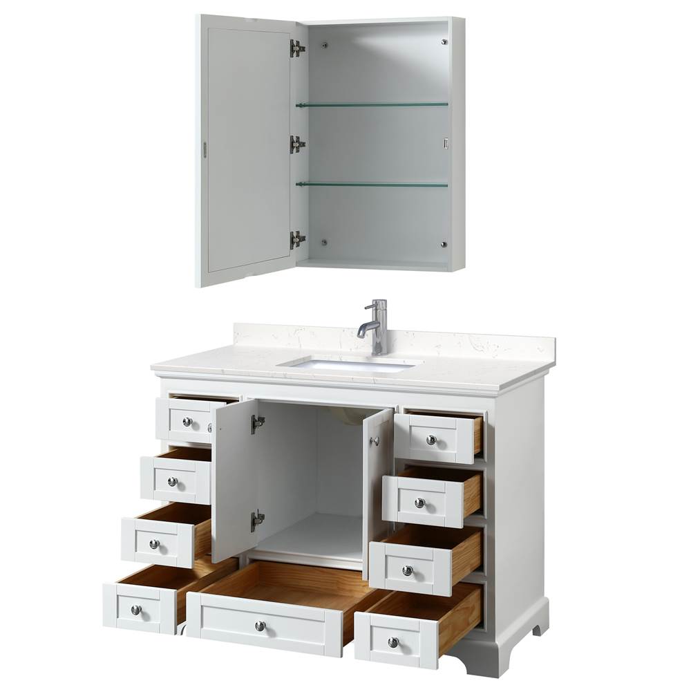 Deborah 48 Inch Single Bathroom Vanity in White, Carrara Cultured Marble Countertop, Undermount Square Sink, Medicine Cabinet