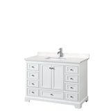 Wyndham Collection - Deborah 48 Inch Single Bathroom Vanity in White, Carrara Cultured Marble Countertop, Undermount Square Sink, No Mirror