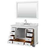 Deborah 48 Inch Single Bathroom Vanity in Dark Espresso, White Carrara Marble Countertop, Undermount Oval Sink, and 46 Inch Mirror