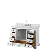Deborah 48 Inch Single Bathroom Vanity in Dark Espresso, White Carrara Marble Countertop, Undermount Oval Sink, and No Mirror