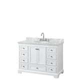 Wyndham Collection - Deborah 48 Inch Single Bathroom Vanity in White, White Carrara Marble Countertop, Undermount Oval Sink, and No Mirror - White
