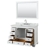 Deborah 48 Inch Single Bathroom Vanity in Dark Espresso, White Carrara Marble Countertop, Undermount Square Sink, and 46 Inch Mirror