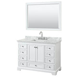 Wyndham Collection - Deborah 48 Inch Single Bathroom Vanity in White, White Carrara Marble Countertop, Undermount Square Sink, and 46 Inch Mirror - White
