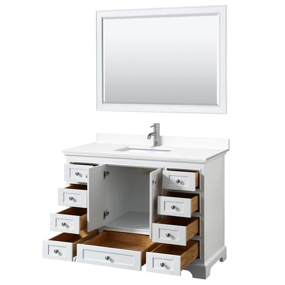 Deborah 48 Inch Single Bathroom Vanity in White, White Cultured Marble Countertop, Undermount Square Sink, 46 Inch Mirror