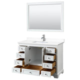 Deborah 48 Inch Single Bathroom Vanity in White, White Cultured Marble Countertop, Undermount Square Sink, 46 Inch Mirror