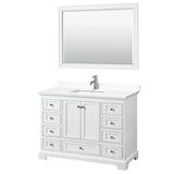 Wyndham Collection - Deborah 48 Inch Single Bathroom Vanity in White, White Cultured Marble Countertop, Undermount Square Sink, 46 Inch Mirror