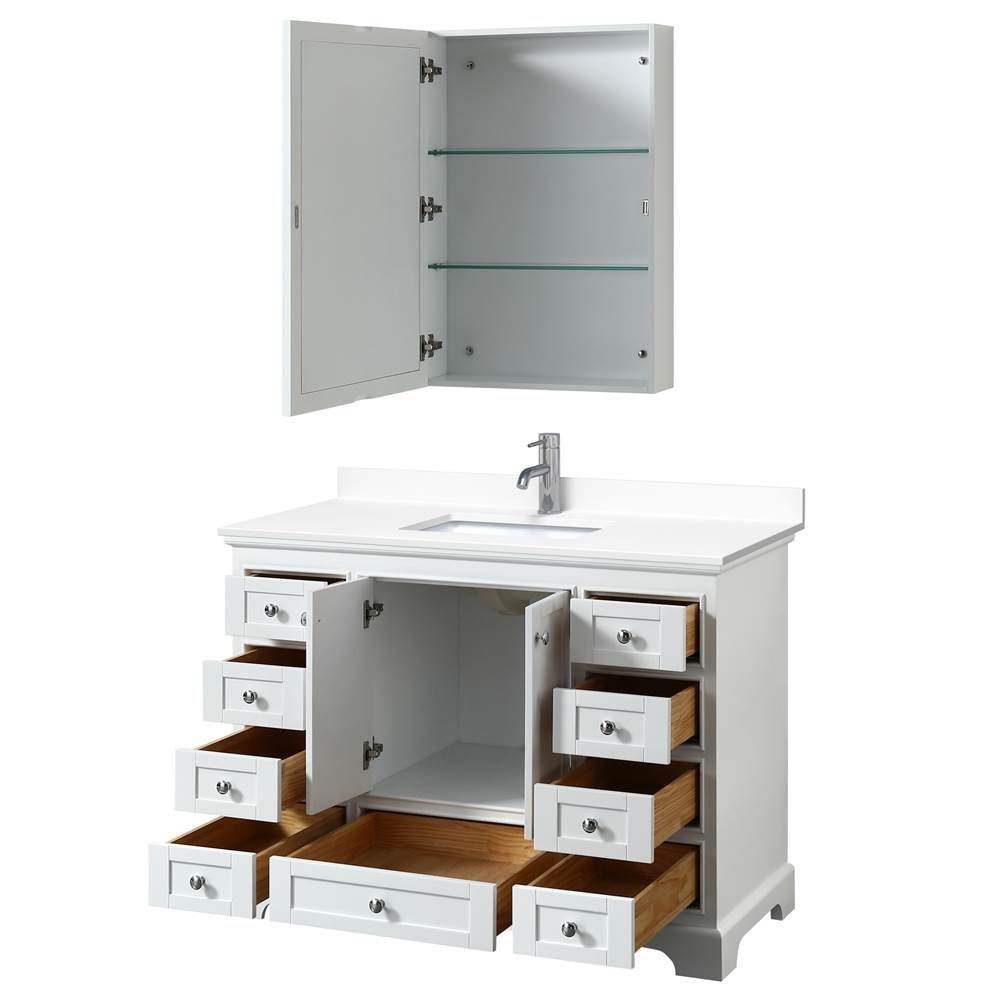 Deborah 48 Inch Single Bathroom Vanity in White, White Cultured Marble Countertop, Undermount Square Sink, Medicine Cabinet
