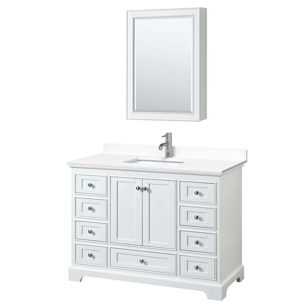 Wyndham Collection - Deborah 48 Inch Single Bathroom Vanity in White, White Cultured Marble Countertop, Undermount Square Sink, Medicine Cabinet