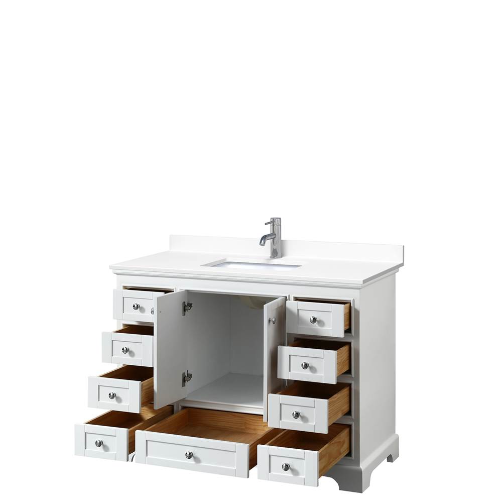 Deborah 48 Inch Single Bathroom Vanity in White, White Cultured Marble Countertop, Undermount Square Sink, No Mirror