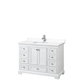 Wyndham Collection - Deborah 48 Inch Single Bathroom Vanity in White, White Cultured Marble Countertop, Undermount Square Sink, No Mirror