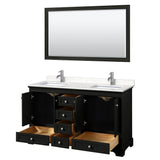 Deborah 60 Inch Double Bathroom Vanity in Dark Espresso, Carrara Cultured Marble Countertop, Undermount Square Sinks, 58 Inch Mirror