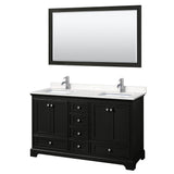 Wyndham Collection - Deborah 60 Inch Double Bathroom Vanity in Dark Espresso, Carrara Cultured Marble Countertop, Undermount Square Sinks, 58 Inch Mirror