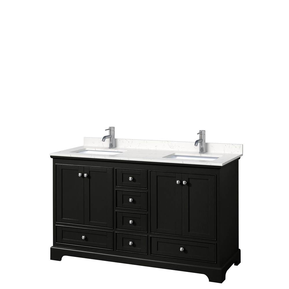 Wyndham Collection - Deborah 60 Inch Double Bathroom Vanity in Dark Espresso, Carrara Cultured Marble Countertop, Undermount Square Sinks, No Mirrors