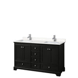 Wyndham Collection - Deborah 60 Inch Double Bathroom Vanity in Dark Espresso, Carrara Cultured Marble Countertop, Undermount Square Sinks, No Mirrors
