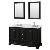 Wyndham Collection - Deborah 60 Inch Double Bathroom Vanity in Dark Espresso, White Carrara Marble Countertop, Undermount Oval Sinks, and 24 Inch Mirrors - Dark Espresso