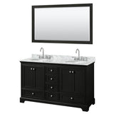 Wyndham Collection - Deborah 60 Inch Double Bathroom Vanity in Dark Espresso, White Carrara Marble Countertop, Undermount Oval Sinks, and 58 Inch Mirror - Dark Espresso