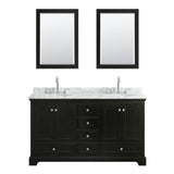 Deborah 60 Inch Double Bathroom Vanity in Dark Espresso, White Carrara Marble Countertop, Undermount Oval Sinks, and Medicine Cabinets