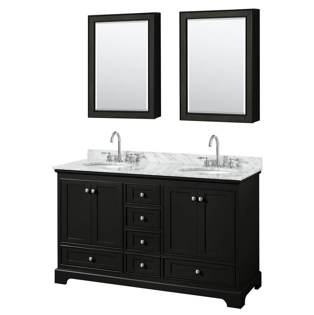 Wyndham Collection - Deborah 60 Inch Double Bathroom Vanity in Dark Espresso, White Carrara Marble Countertop, Undermount Oval Sinks, and Medicine Cabinets - Dark Espresso