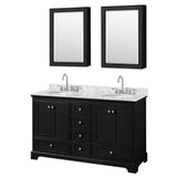 Wyndham Collection - Deborah 60 Inch Double Bathroom Vanity in Dark Espresso, White Carrara Marble Countertop, Undermount Oval Sinks, and Medicine Cabinets - Dark Espresso