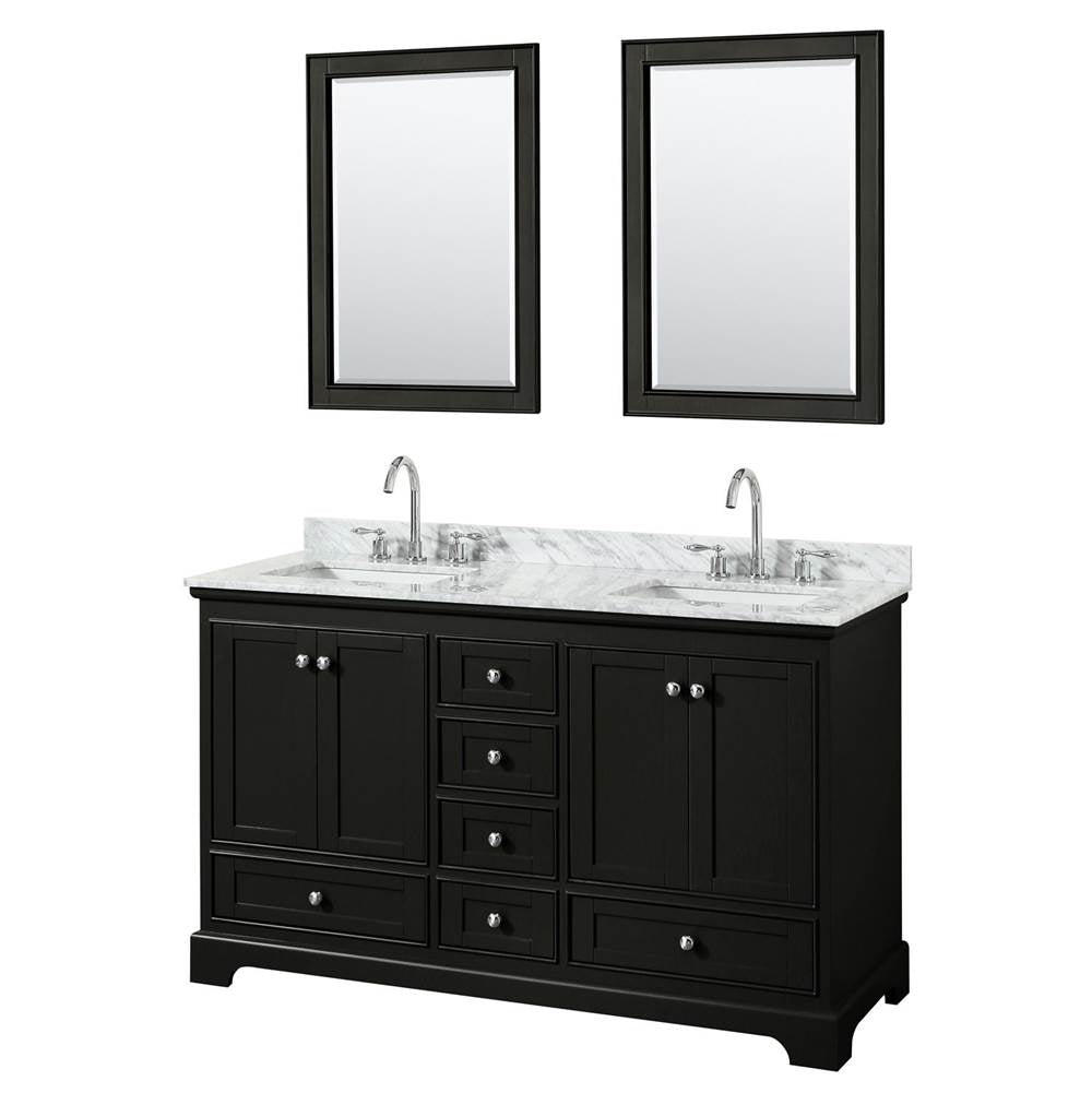 Wyndham Collection - Deborah 60 Inch Double Bathroom Vanity in Dark Espresso, White Carrara Marble Countertop, Undermount Square Sinks, and 24 Inch Mirrors - Dark Espresso