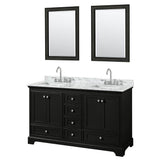 Wyndham Collection - Deborah 60 Inch Double Bathroom Vanity in Dark Espresso, White Carrara Marble Countertop, Undermount Square Sinks, and 24 Inch Mirrors - Dark Espresso