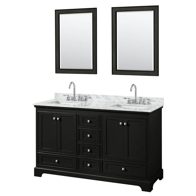 Wyndham Collection - Deborah 60 Inch Double Bathroom Vanity in Dark Espresso, White Carrara Marble Countertop, Undermount Square Sinks, and 24 Inch Mirrors - Dark Espresso