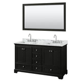Wyndham Collection - Deborah 60 Inch Double Bathroom Vanity in Dark Espresso, White Carrara Marble Countertop, Undermount Square Sinks, and 58 Inch Mirror - Dark Espresso