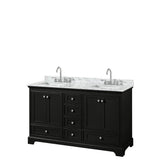 Wyndham Collection - Deborah 60 Inch Double Bathroom Vanity in Dark Espresso, White Carrara Marble Countertop, Undermount Square Sinks, and No Mirrors - Dark Espresso