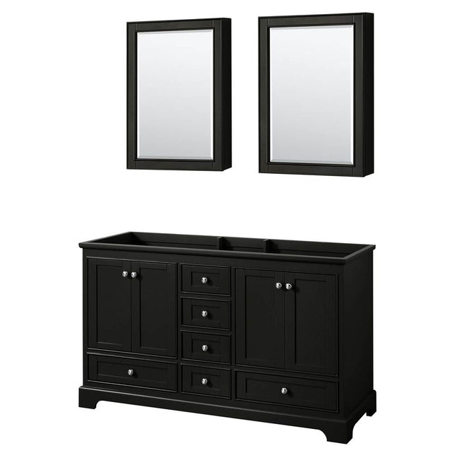Wyndham Collection - Deborah 60 Inch Double Bathroom Vanity in Dark Espresso, No Countertop, No Sinks, and Medicine Cabinets - Dark Espresso