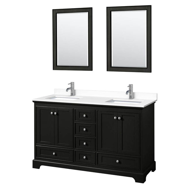 Wyndham Collection - Deborah 60 Inch Double Bathroom Vanity in Dark Espresso, White Cultured Marble Countertop, Undermount Square Sinks, 24 Inch Mirrors