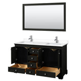 Deborah 60 Inch Double Bathroom Vanity in Dark Espresso, White Cultured Marble Countertop, Undermount Square Sinks, 58 Inch Mirror