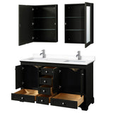 Deborah 60 Inch Double Bathroom Vanity in Dark Espresso, White Cultured Marble Countertop, Undermount Square Sinks, Medicine Cabinets