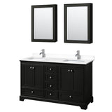 Wyndham Collection - Deborah 60 Inch Double Bathroom Vanity in Dark Espresso, White Cultured Marble Countertop, Undermount Square Sinks, Medicine Cabinets