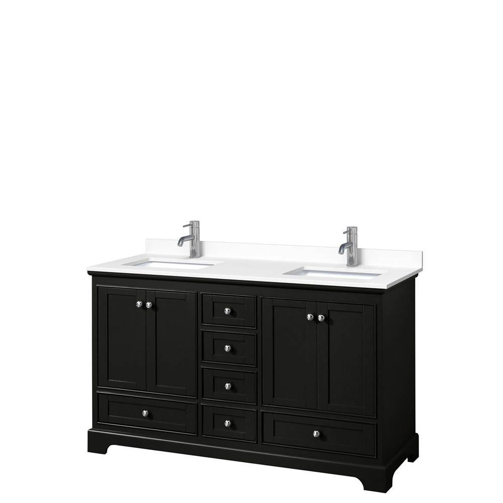 Wyndham Collection - Deborah 60 Inch Double Bathroom Vanity in Dark Espresso, White Cultured Marble Countertop, Undermount Square Sinks, No Mirrors