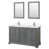 Wyndham Collection - Deborah 60 Inch Double Bathroom Vanity in Dark Gray, Carrara Cultured Marble Countertop, Undermount Square Sinks, 24 Inch Mirrors