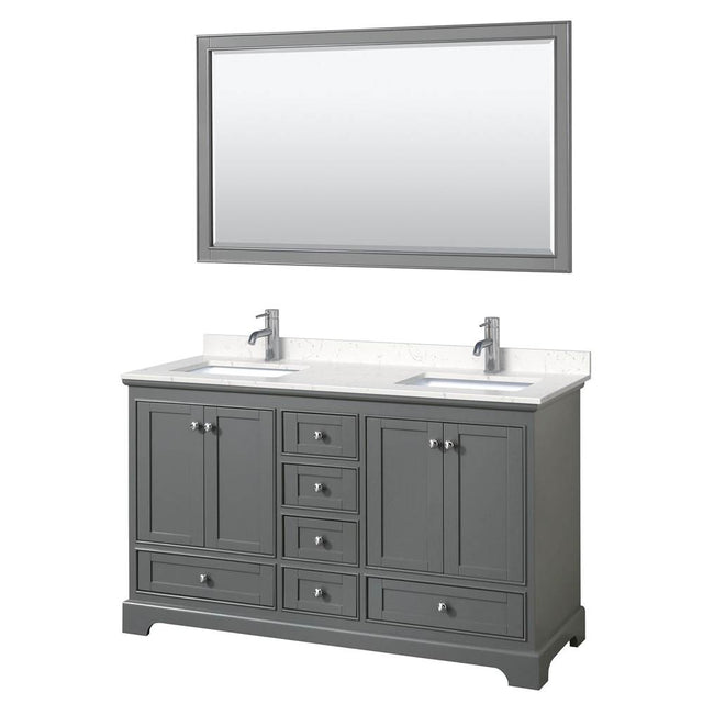 Wyndham Collection - Deborah 60 Inch Double Bathroom Vanity in Dark Gray, Carrara Cultured Marble Countertop, Undermount Square Sinks, 58 Inch Mirror
