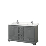 Wyndham Collection - Deborah 60 Inch Double Bathroom Vanity in Dark Gray, Carrara Cultured Marble Countertop, Undermount Square Sinks, No Mirrors