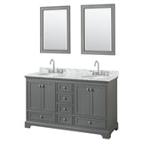 Wyndham Collection - Deborah 60 Inch Double Bathroom Vanity in Dark Gray, White Carrara Marble Countertop, Undermount Oval Sinks, and 24 Inch Mirrors - Dark Gray