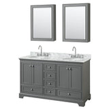 Wyndham Collection - Deborah 60 Inch Double Bathroom Vanity in Dark Gray, White Carrara Marble Countertop, Undermount Oval Sinks, and Medicine Cabinets - Dark Gray