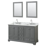 Wyndham Collection - Deborah 60 Inch Double Bathroom Vanity in Dark Gray, White Carrara Marble Countertop, Undermount Square Sinks, and 24 Inch Mirrors - Dark Gray