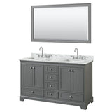 Wyndham Collection - Deborah 60 Inch Double Bathroom Vanity in Dark Gray, White Carrara Marble Countertop, Undermount Square Sinks, and 58 Inch Mirror - Dark Gray
