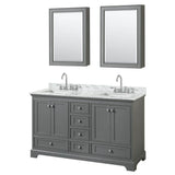 Wyndham Collection - Deborah 60 Inch Double Bathroom Vanity in Dark Gray, White Carrara Marble Countertop, Undermount Square Sinks, and Medicine Cabinets - Dark Gray