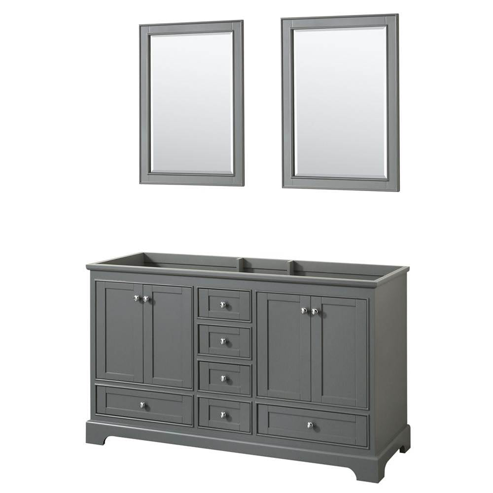 Wyndham Collection - Deborah 60 Inch Double Bathroom Vanity in Dark Gray, No Countertop, No Sinks, and 24 Inch Mirrors - Dark Gray